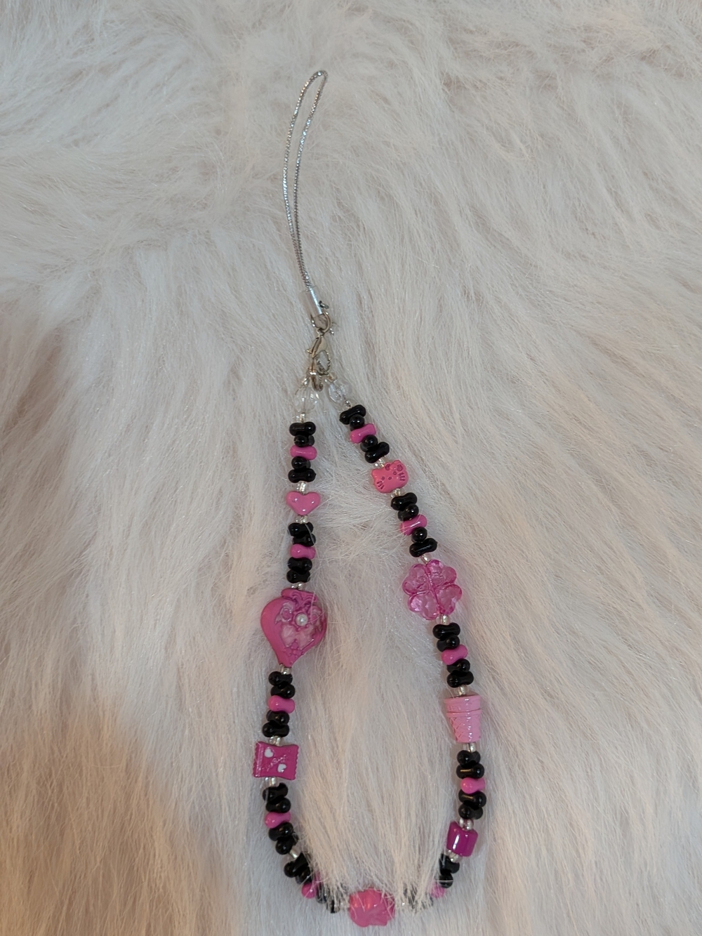 Pink and Black Beaded Phone Charm